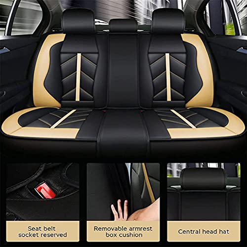 Front & Rear Seat Covers with Headrest Backrest Cushions for Chevy Chevrolet Bolt EV EUV Car Seat Cover Luxury PU Leather Sporty Breathable Comfortable Beige×Black