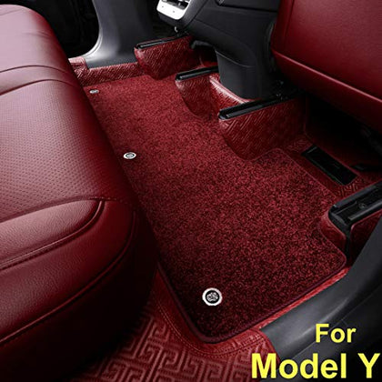Fully Surrounded No Edge All Weather Non-Slip Custom Tailored Carpet Floor Mats for 2020-2022 Tesla Model Y(Wine Red/Burgundy)