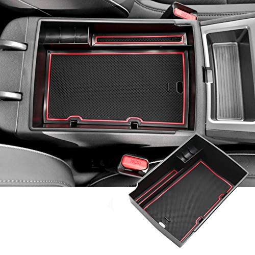 Center Console Organizer Customized for 2018 2019 2020 Kona EV Insert ABS Black Materials Tray Armrest Box Glove Secondary Storage Box with Coin and Glass Holder (Red)