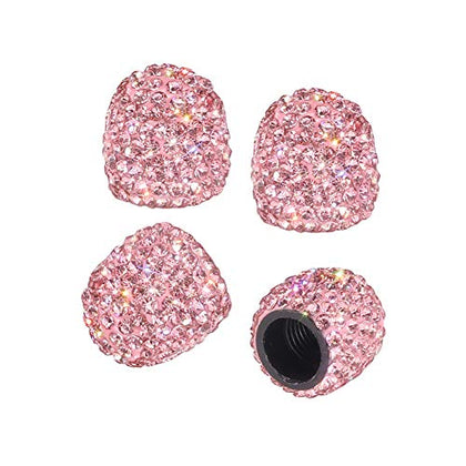 Pink Sparkling Rhinestone Tire Valve Stem Caps for Tesla Model S, 3, X, & Y (Set of 4)