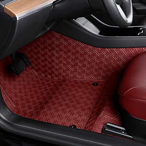 Floor Liner Fit for Tesla Model 3 2020 2021 Fully Embedded No Edge Customized Floor Mat Frunk Trunk Blanket-Non-Slip Waterproof Car Carpet Protect All Weather(Wine Red)