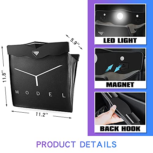 Tesla Model Y  Waterproof Collapsible Garbage Bag with Hanging Magnetic Buckle and LED Light for Back Seat(Black)