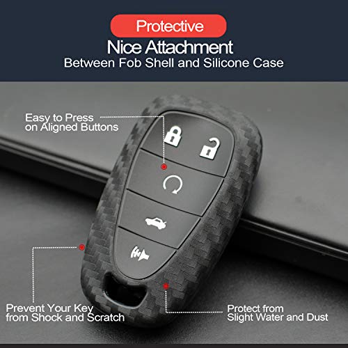 2pcs Compatible with 2021 2020 2019 Chevrolet Camaro Malibu Limited Cruze Equinox Sonic Spark Traverse Bolt EV Carbon Fiber Looks Silicone FOB Key Case Cover Protector Keyless Entry Remote Holder