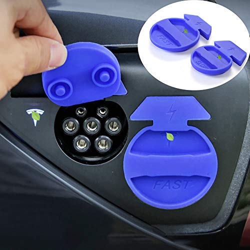 Tesla Charging Port Waterproof Dust Plug Protective Cover Blue Silicone Styling Decoration Accessories - for Tesla Model 3 (2 Pcs)