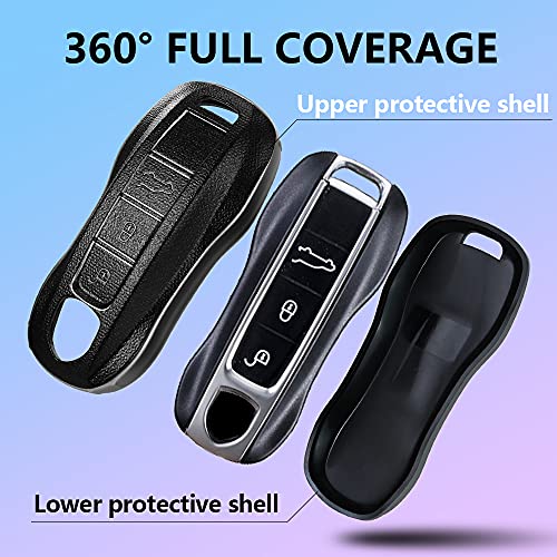 TPU Key Fob Cover Case for 2017-2021 Porsche Panamera Cayenne Macan Taycan 911 918 Carrera Full Protection Smart Key Remote (Black)