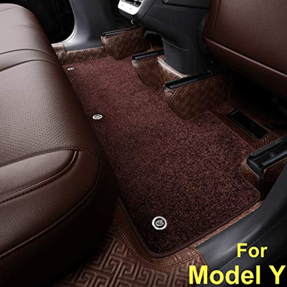 Floor Liner Fit for Tesla Model Y 2020 2021 Fully Embedded No Edge Customized Floor Mat Frunk Trunk Blanket-Non-Slip Waterproof Car Carpet Protect All Weather(Brown)