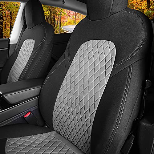 Front Car Seat Covers Custom Fit for Tesla Model 3/Model Y 2017-2021 Car Seat Protector 2PCS, Fully Wrapped Farbic Cloth Seat Cover Set for Tesla Model 3/Y Gray and Black