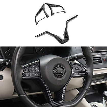Carbon Fiber Steering Wheel Cover Sequins Frame Trim for Nissan Rogue Altima Sentra Kicks LEAF Versa Interior Accessories(Carbon Fiber)
