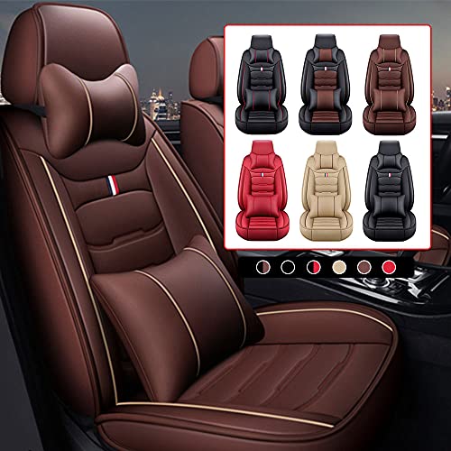 Car Seat Cover Fit for Audi Q2 Q3 Q5 Q7 TT R8 RS e-tron Faux Leather Front Rear 5-seat Covers Non-Slip Waterproof Deluxe Edition (Coffee)