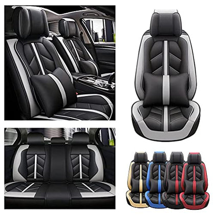 Front & Rear Seat Covers with Headrest Backrest Cushions for Chevy Chevrolet Bolt EV EUV Car Seat Cover Luxury PU Leather Sporty Breathable Comfortable Gray×Black