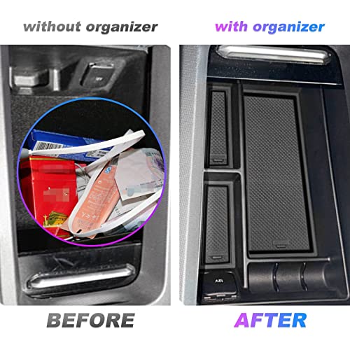 Center Console Organizer Tray Compatible with Musstang Mach-E 2021+ Interior Accessories Armrest Console Insert Box ABS Secondary Storage with 2 Sets of Non-Slip Anti-Dust Mats (Black&White Mats)