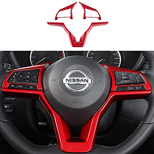 Red Steering Wheel Cover Sequins Frame Trim for Nissan Rogue Altima Sentra Kicks LEAF Versa Interior Accessories(Red)