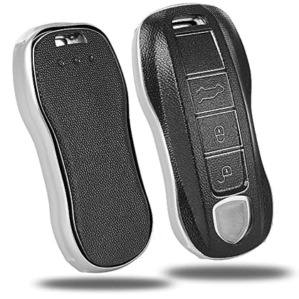 TPU Key Fob Cover Case for 2017-2021 Porsche Panamera Cayenne Macan Taycan 911 918 Carrera Full Protection Smart Key Remote (Black)