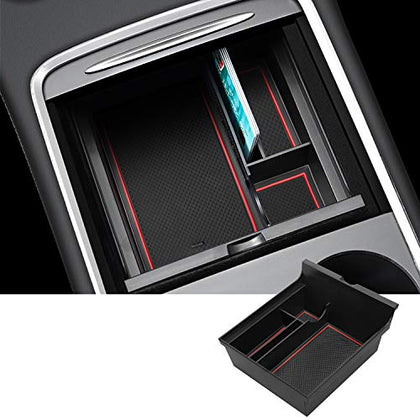 Center Console Organizer Compatible with 2021 Latest Tesla Model Y Model 3 Accessories Insert ABS Black Materials Tray Armrest Secondary Storage Box (Red)