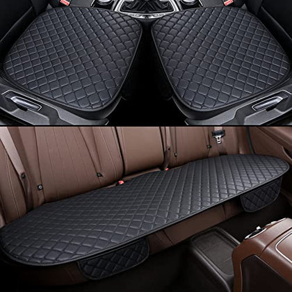 Car Interior Seat Cushion Cover for Jaguar E-PACE F-PACE I-PACE XE XF XFR XJ6 X-Type S-Type PU Leather Diamond Mats 3 Pack (Black)