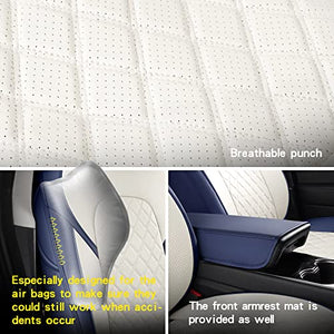 Seat Covers for Tesla Model 3 Faux Leather Seat Protector Fully Wrapped Custom Fit for Model 3 2017 2018 2019 2020 2021 All Season (Blue & White, Model 3)…