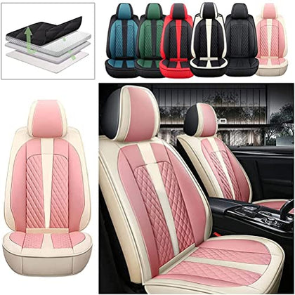 Front Seat Covers for Chevy Chevrolet Bolt EV EUV Car Seat Cover Luxury PU Leather Comfortable Stylish Pink×Beige