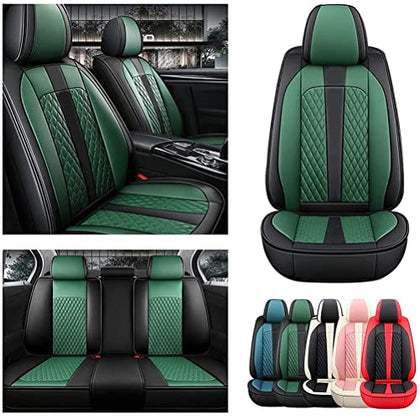 Front & Rear Seat Covers for Chevy Chevrolet Bolt EV EUV Car Seat Cover Luxury PU Leather Comfortable Stylish Black×Green