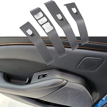 Car Window Lift Switch Panel for Ford Mustang Mach-E 2021, Carbon Fiber Button Border Frame Cover Trim Door Interior Accessories-Matte (4pcs)