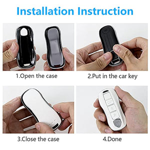 TPU Key Fob Cover Case for 2017-2021 Porsche Panamera Cayenne Macan Taycan 911 918 Carrera Full Protection Smart Key Remote (White)