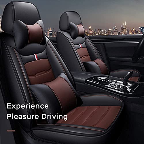Front & Rear Seat Covers with Headrest Backrest Cushions for Chevy Chevrolet Bolt EV EUV Car Seat Cover Luxury PU Leather Comfortable Wear Resistant Black×Brown