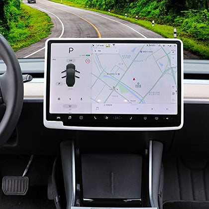 Tesla Model 3/Y Case Center Console Screen Protection Anti-Collision, Navigation Silicone Protective Cover Interior Accessories (White)