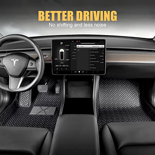 Leather Floor Mats for Tesla Model Y Custom Fit 2020-2022 Luxury Car Floor Liner ,Waterproof(1st & 2nd Row Black)