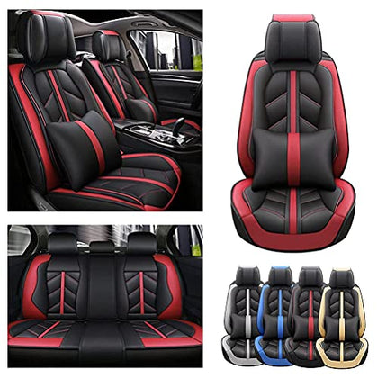 Front & Rear Seat Covers with Headrest Backrest Cushions for Chevy Chevrolet Bolt EV EUV Car Seat Cover Luxury PU Leather Sporty Breathable Comfortable Red×Black