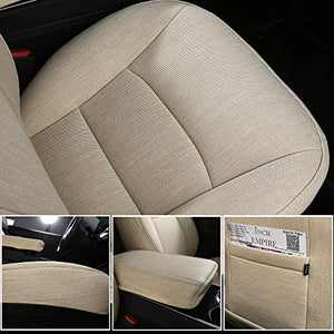 All Weather, Breathable, Airbag Compatible, Customized Synthetic Linen Fabric Seat Covers for 2020-2022 Tesla Model Y (Beige Fabric)
