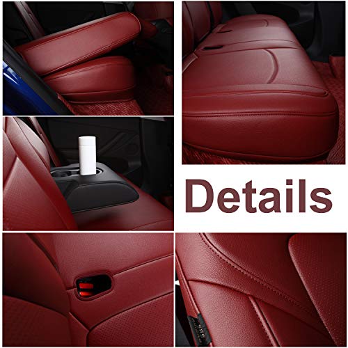 Seat Cover Fit for Tesla Model Y 2020 2021 Airbag Compatible Synthetic Leather Car Seat Cushion Protector All Weather Water-Proof Customized (Black & Red)