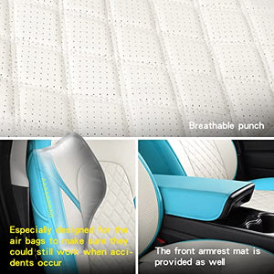 Seat Covers for Tesla Model 3 Faux Leather Seat Protector Fully Wrapped Custom Fit for Model 3 2017 2018 2019 2020 2021 All Season (Tiffany & White, Model 3)…