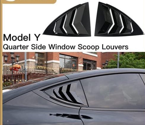 Quarter Side Window Visor Covers/Scoop Louvers for 2020-2022 Tesla Model Y (Glossy Black)