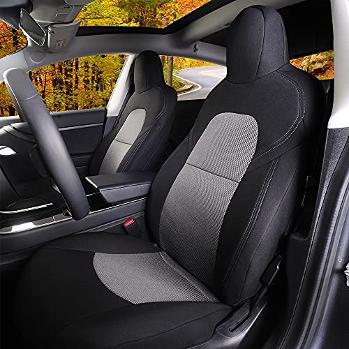 Front Car Seat Covers Custom Fit for Tesla Model 3/Model Y Car Seat Protector 2PCS, Fully Wrapped Farbic Mesh Seat Cover Set for Tesla Model 3/Y2017 2018 2019 2020 2021 Gray and Black