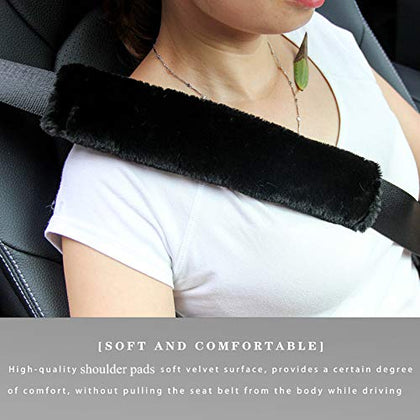 Soft Faux Sheepskin Seat Belt Shoulder Pad for a More Comfortable Driving, Compatible with Adults Youth Kids - Car, Truck, SUV, Airplane,Carmera Backpack Straps 2 Packs Black