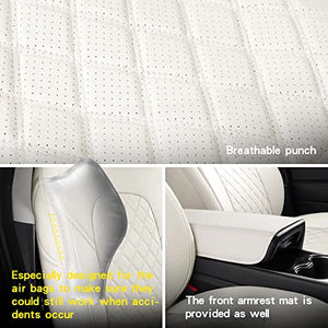 SuperVibe Auto Full Coverage Faux Leather Custom Car Seat Covers Full Set Fit for 2020 2021 Tesla Model Y (White)