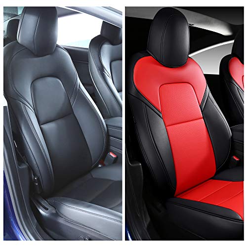 Tesla Model 3 & Y Black/Red Front Two Synthetic Leather Seat Covers