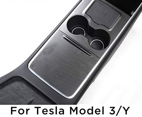 100% Real Matte Carbon Fiber Center Console Overlays for 2021-2023 Tesla Model 3 & Model Y