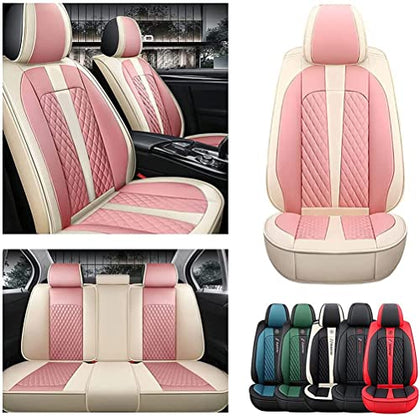 Front & Rear Seat Covers for Chevy Chevrolet Bolt EV EUV Car Seat Cover Luxury PU Leather Comfortable Stylish Pink×Beige