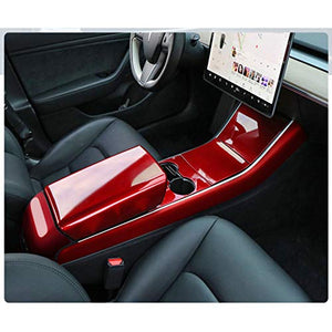 Tesla Model 3 Center Console Wrap Glossy Red ABS Console Cover Interior Decoration Wrap Kit- Easy to Install- Tesla Model 3 Accessories 4Piece/Set