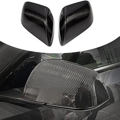Real Carbon Fiber Side Mirror Cover for Tesla Model Y Accessories Car Exterior Decoration Rear View Mirror Guard Cover Trims , Easy installation 2 pcs (Bright carbon fiber)
