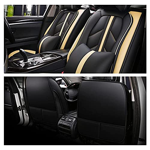 Front & Rear Seat Covers with Headrest Backrest Cushions for Chevy Chevrolet Bolt EV EUV Car Seat Cover Luxury PU Leather Sporty Breathable Comfortable Beige×Black