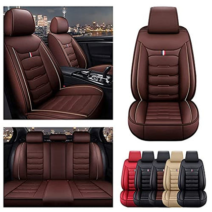 Front & Rear Seat Covers for Chevy Chevrolet Bolt EV EUV Car Seat Cover Luxury PU Leather Comfortable Wear Resistant Brown