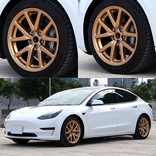 18-Inch Hub Caps fits 2017-2022 Tesla Model 3, Replacement Wheel Covers (Set of 4) (Metallic Gold)