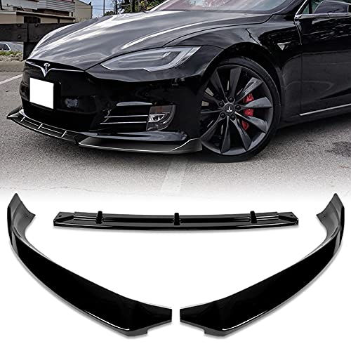 Front Bumper Lip fit for compatible with 2016-2020 Tesla Model S, Front Bumper Lip Spoiler Air Chin Body Kit Splitter Painted Glossy Black ABS, 2017 2018 2019 (STP-Style)