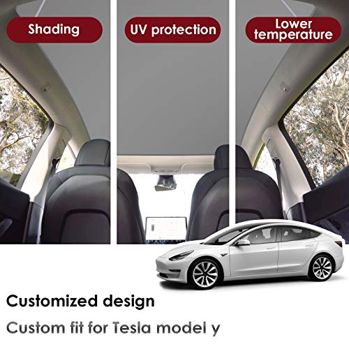 Tesla Model Y Gray Glass Roof Sunshade with UV/Heat Insulation Cover (2 Piece Set)