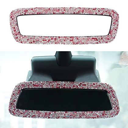 Bling Crystal Pink Rear View Mirror Cover for Tesla Model S, 3, X, & Y