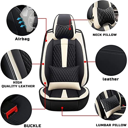 Front Seat Covers with Headrest Backrest Cushions for Chevy Chevrolet Bolt EV EUV Car Seat Cover Luxury PU Leather Comfortable Stylish Black×Beige