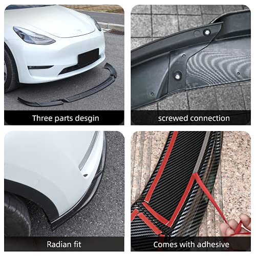 Carbon Fiber ABS Front Lip Splitter/Front Bumper Lip Spoiler for 2020-2022 Tesla Model Y (3 Piece Set)