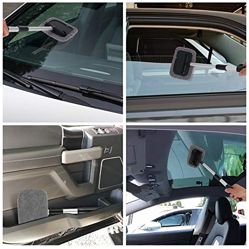 Windshield Glass Cleaning Brush with Extendable Handle & Washable Reusable Microfiber Cloth for Tesla Model S, 3, X, & Y (8 Piece Set)