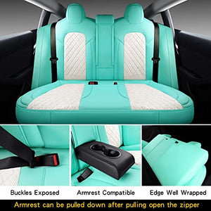 Full Coverage & Tailored Fit Faux Leather Seat Cover Set (Front & Rear) for Tesla Model Y (Tiffany & Blue)